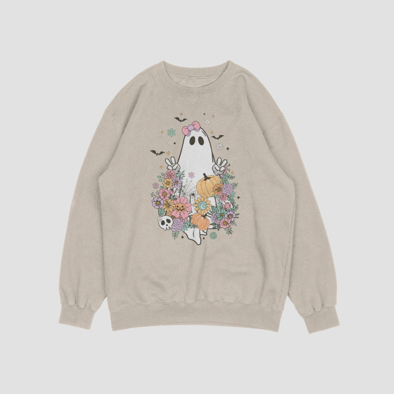 Ghost Peace Sign Crewneck Sweat Shirt