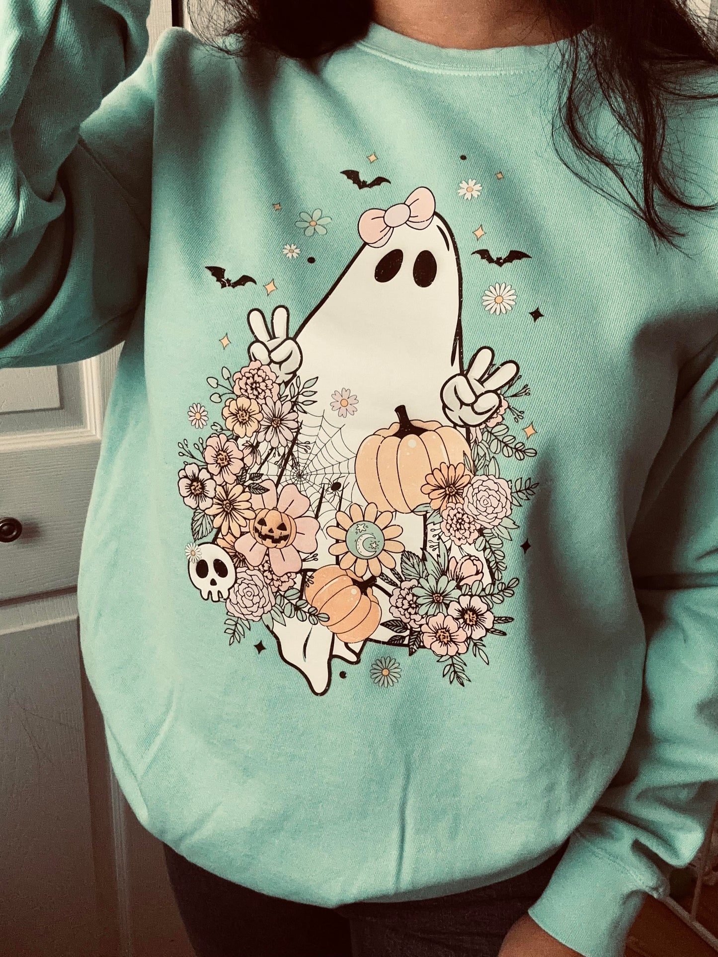 Ghost Peace Sign Crewneck Sweat Shirt