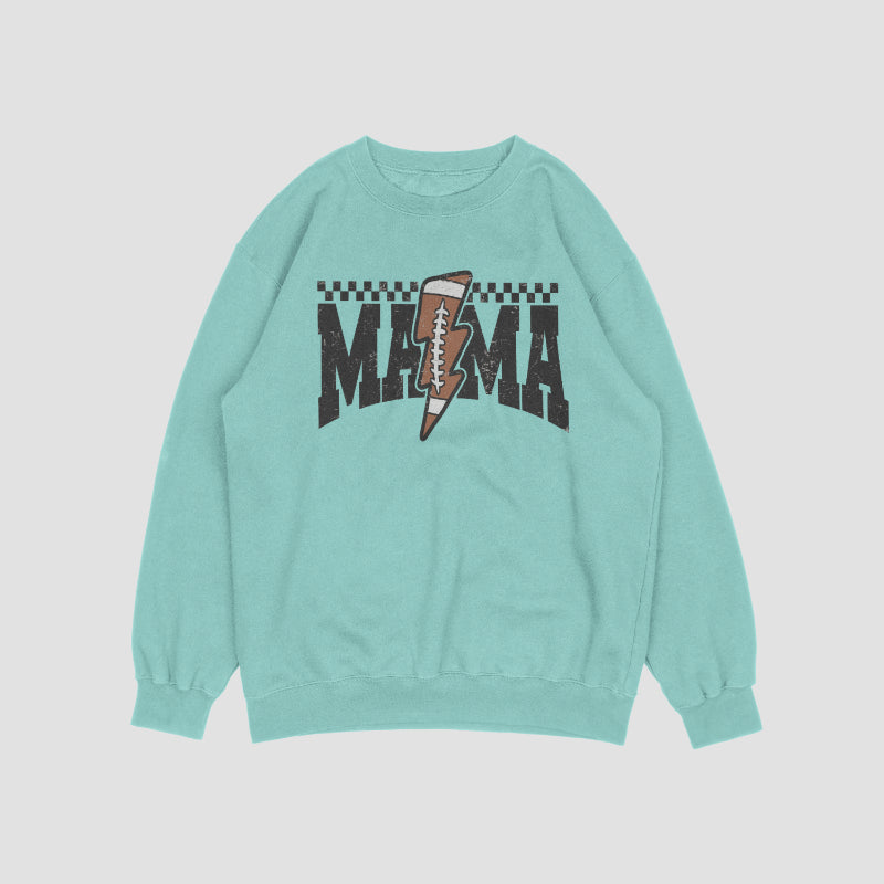 Checkered Football Mama Crewneck Sweat Shirt