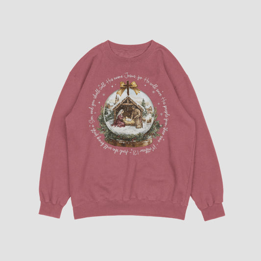 Matthew 1:21 White Crewneck Sweat Shirt