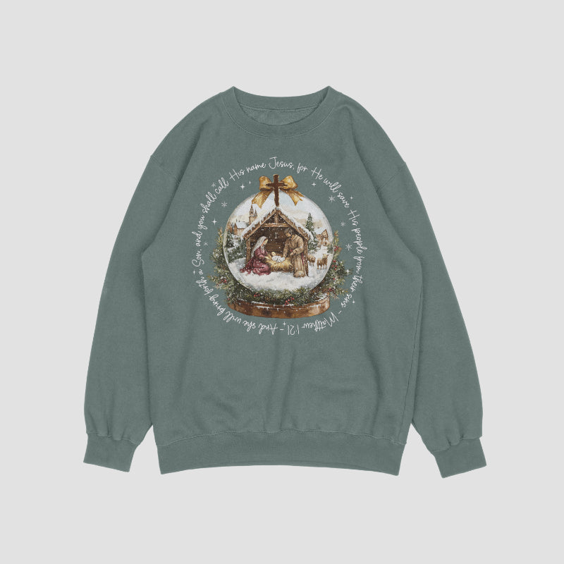 Matthew 1:21 White Crewneck Sweat Shirt