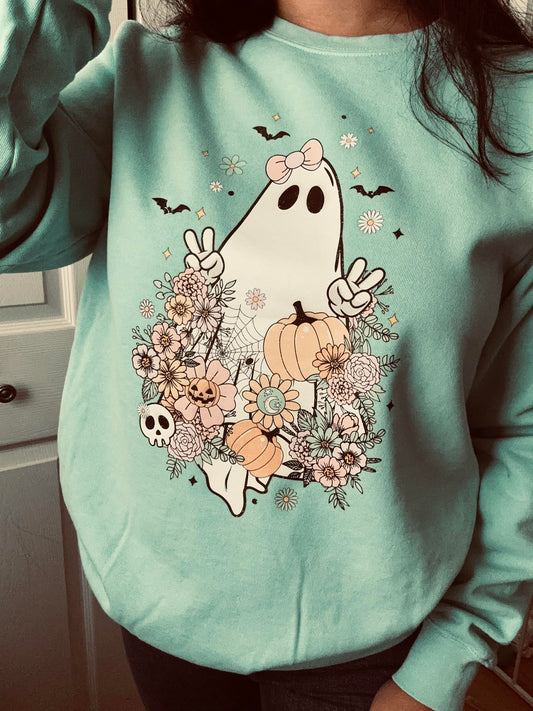 Ghost Peace Sign Crewneck Sweat Shirt